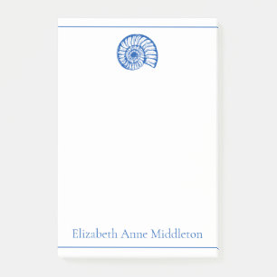 Coastal Blue and White Shell Personalised Post-it Notes