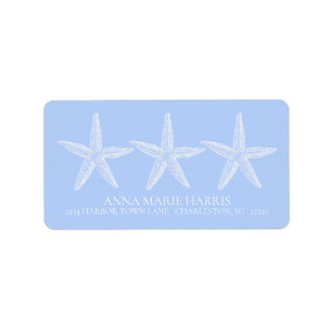 Coastal Blue and White Starfish Personalised Label
