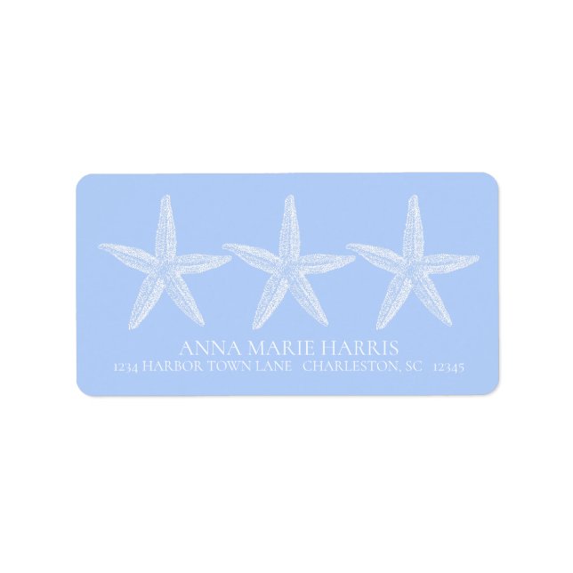 Coastal Blue and White Starfish Personalised Label (Front)