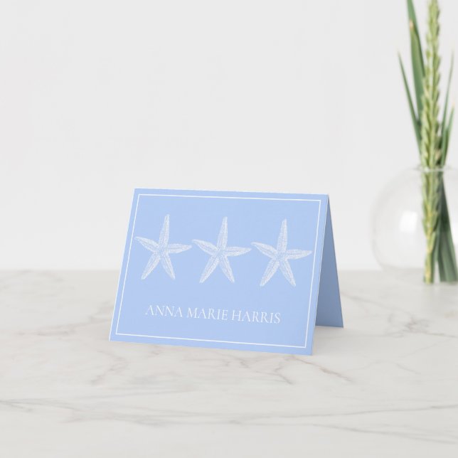 Coastal Blue and White Starfish Personalised Note Card (Front)