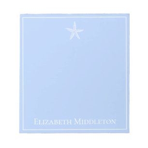 Coastal Blue and White Starfish Personalised Notepad