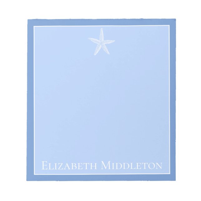 Coastal Blue and White Starfish Personalised Notepad (Front)