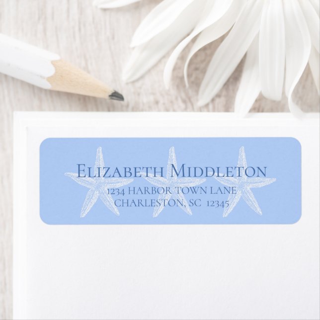 Coastal Blue and White Starfish Personalised Return Address Label (Insitu)
