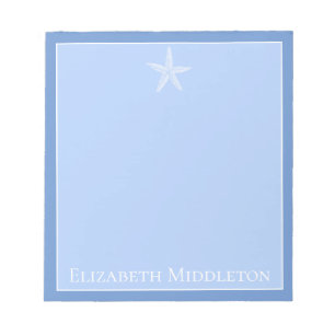 Coastal Blue and White Starfish Personalized Notepad