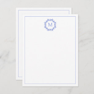 Coastal Blue and White Starfish Wreath Monogram Card