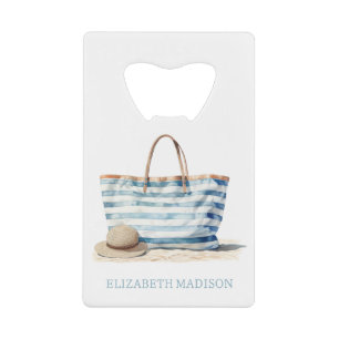 Coastal Blue and White Stripe Beach Tote