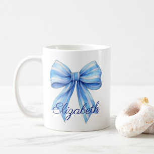 Coastal Blue and White Watercolor Bow Personalised Coffee Mug