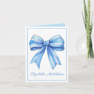 Coastal Blue and White Watercolor Bow Personalized Note Card