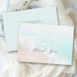 Coastal Blue Aqua Ocean Beach Wave Elegant Wedding Thank You Card