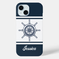 Coastal Blue Beach House Boat Ship Helm Nautical
