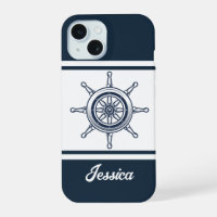 Coastal Blue Beach House Boat Ship Helm Nautical