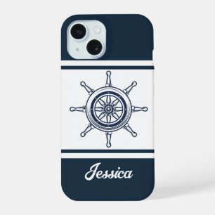 Coastal Blue Beach House Boat Ship Helm Nautical iPhone 15 Case