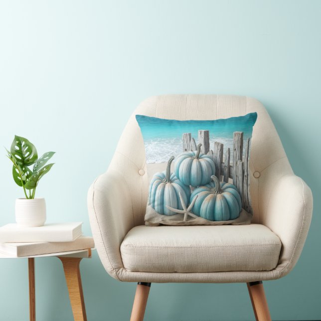 Coastal Blue Beach Pumpkins  Cushion (Chair)