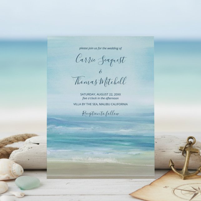 Coastal Blue Beach Waves Wedding Invitation (Creator Uploaded)