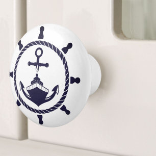 Coastal Blue Beach Yacht Boat Ship Helm Nautical Ceramic Knob