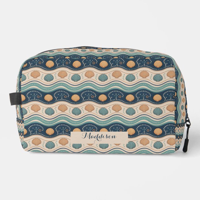 Coastal Blue Beige Seashell Makeup Bag/Sew Bag (Front)