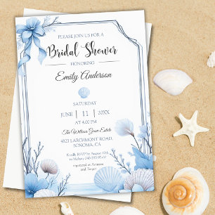 Coastal Blue Bridal Shower Invitation Seashell