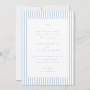 Coastal Blue Classic Stripes Minimalist Wedding Invitation