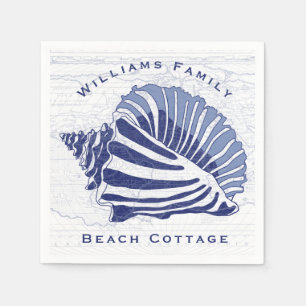 Coastal Blue Conch Seashell Family Name Napkin