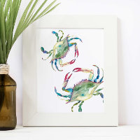 Coastal Blue Crab Beach House Watercolor