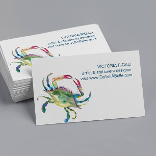 Coastal Blue Crab Watercolor Beach Professional Business Card