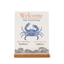 Coastal Blue Crab Wi-Fi Password Sign Desk Plaque