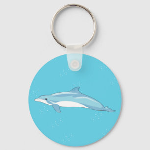 Coastal Blue Dolphin Ocean Illustration Key Ring