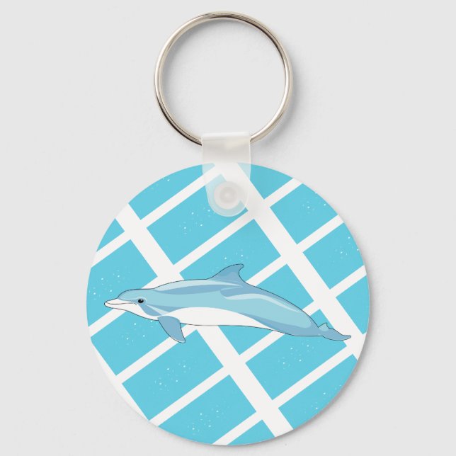 Coastal Blue Dolphin Ocean Illustration Key Ring (Front)