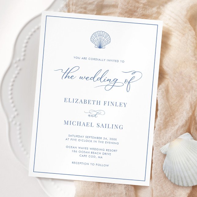 Coastal Blue Elegant Beach Wedding Invitation (Creator Uploaded)