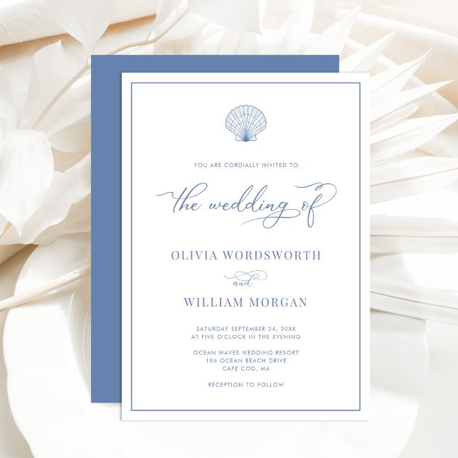 Coastal Blue Elegant Beach Wedding Invitation (Creator Uploaded)
