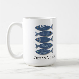 Coastal Blue Fish Pattern on Beige Background Coffee Mug