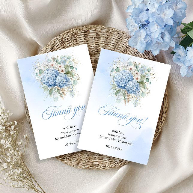 Coastal Blue Flowers Eucalyptus Wedding thank you  Card (Coastal Blue Flowers Eucalyptus Wedding thank you card)