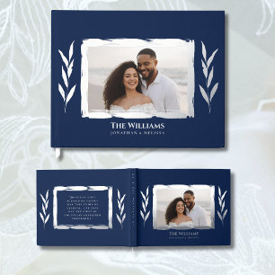 Coastal Blue Foil Wedding Guestbook Photo Beach