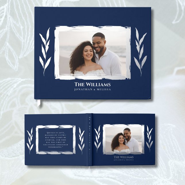 Coastal Blue Foil Wedding Guestbook Photo Beach  (Creator Uploaded)