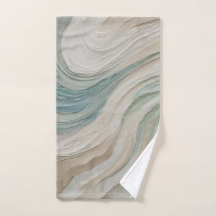 Coastal Blue Green Beige Abstract Waves Bath Towel Set