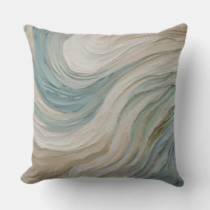Coastal Blue Green Beige Abstract Waves Cushion