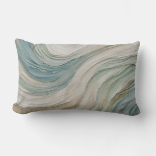 Coastal Blue Green Beige Abstract Waves Lumbar Cushion