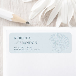 Coastal Blue Hand Drawn Seashell Wedding Address Return Address Label