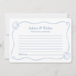 Coastal Blue Hand Drawn Shell Bridal Shower Advice Card