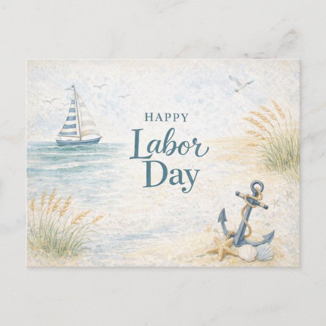 Coastal Blue Happy Labour Day Holiday Postcard (Front)
