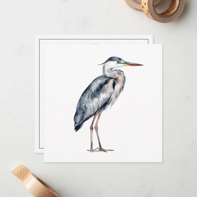 Coastal Blue Heron Bird Personalised Card (Front/Back In Situ)