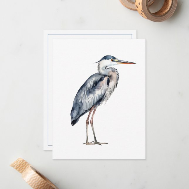Coastal Blue Heron Bird Personalised Card (Front/Back In Situ)