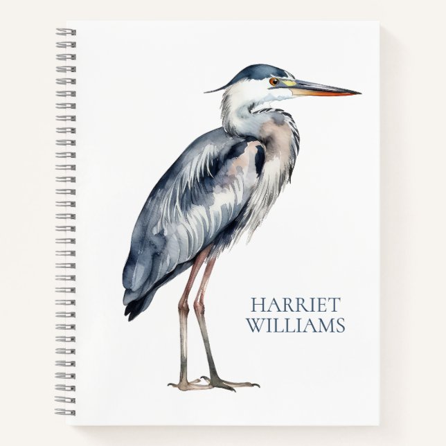 Coastal Blue Heron Bird Personalised Notebook (Front)