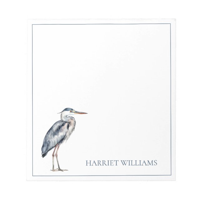 Coastal Blue Heron Bird Personalised Notepad (Front)