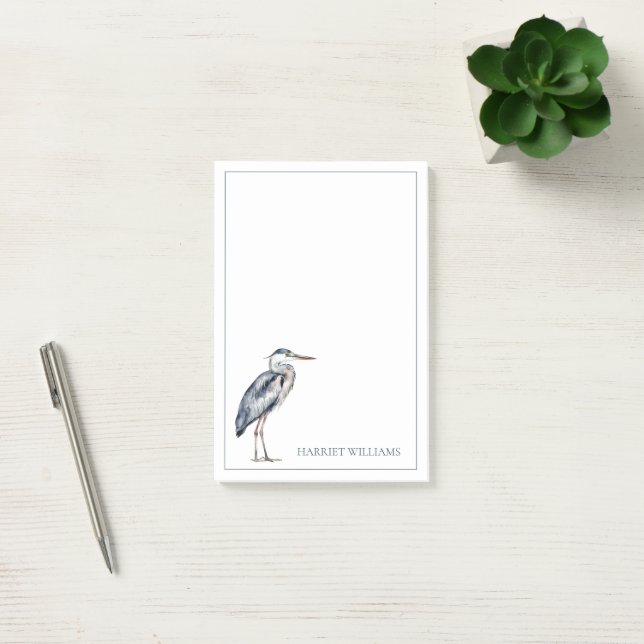 Coastal Blue Heron Bird Personalised Post-it Notes (Office)