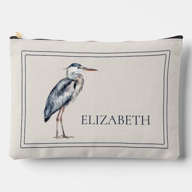 Coastal Blue Heron Bird Personalized Accessory Pouch (Front)
