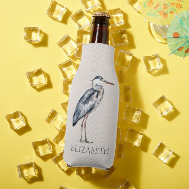 Coastal Blue Heron Bird Personalized Bottle Cooler (In Situ Summer)