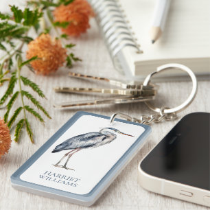 Coastal Blue Heron Bird Personalized Key Ring