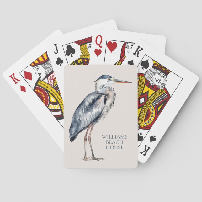 Coastal Blue Heron Bird Personalized Playing Cards (Back)