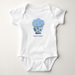 Coastal Blue Hydrangea Chinoiserie Nantucket Baby Bodysuit